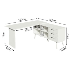 Escrivaninha Mesa de Escritório de Canto 3 Gavetas Branca Lisboa Madesa