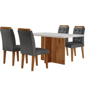 Sala de Jantar Mesa Olímpia 120CM MDF Canto Copo com 4 Cadeiras Carol Moderna