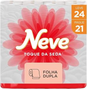 Neve Papel Higiênico Toque de Seda Folha Dupla, 30m, Leve 24 Pague 21 Rolos