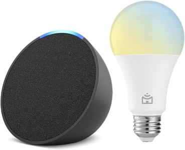 Echo Pop | Smart speaker compacto com som envolvente e Alexa | Cor Preta + Lâmpada Positivo 9W