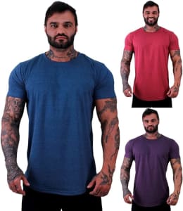 Kit 3 Camiseta Lisas LongLine Masculina MXD Slim Acinturada Manga Justa, Tamanhos P ao GG (Disponível Em 29 Combinações de Cores)