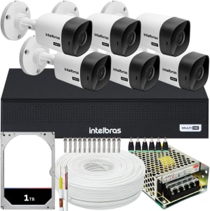 Kit 6 Câmeras Segurança Intelbras VHC 1120B HD, HD 1 Tera, Bivolt