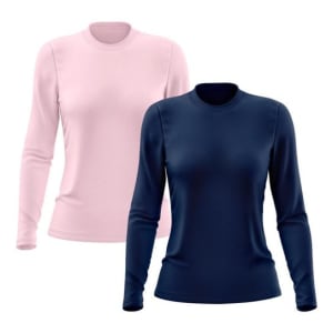 Kit 2 Camisetas Feminina Manga Longa Segunda Pele Térmica Proteção Solar UV 50 - Rosa+Azul
