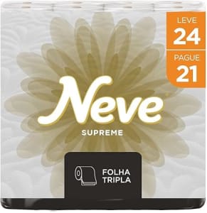 Neve Papel Higiênico Supreme Folha Tripla, 20m, Leve 24 Pague 21 Rolos