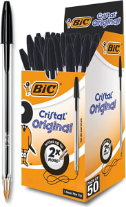 Caneta Esferográfica BIC Cristal Dura Mais, A Clássica Preta, Ponta Média 1.0mm, 835208, 50 unidades