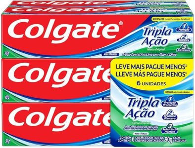 6 Unidades Colgate Creme Dental Tripla Ação Menta, 90G