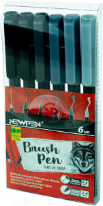 Caneta Ponta Pincel Newpen Brush Pen 6 Unidades Tons de Cinza