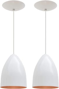  Combo Kit com 2 Pendentes Soft Cone Branco Cobre Luminária Alumínio Lustre 18Cm Sala 