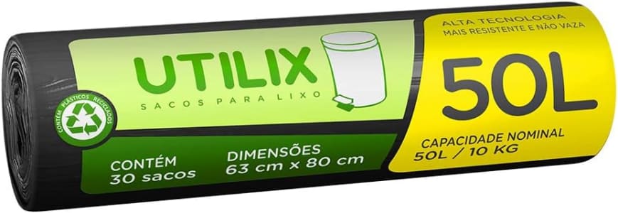 3 Rolos — Utilix - Rolo com 30 Sacos para Lixo Dover-Roll, 50L/10 kg, Preto