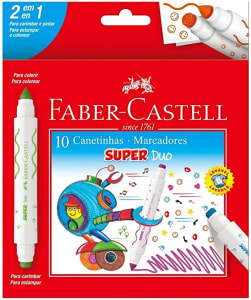 Canetinha Hidrográfica com Carimbo Faber-Castell Super Duo DUO150610 10 Cores