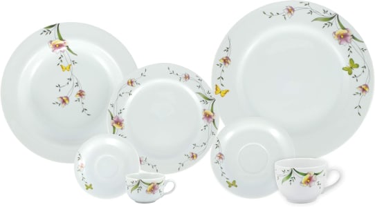 Serviço de Jantar, Chá e Café 42 Peças, Decoração Carmem, Coleção Real, Multicor, Porcelana Schmidt