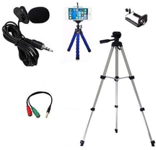 Kit Youtuber Profissional Tripé 1,0m + Microfone De Lapela Para Celular + Mini Tripé