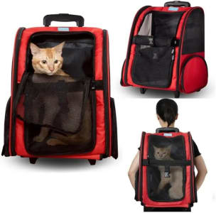 Mala Bolsa Mochila de Transporte Pet Viagem com Rodinhas para Cães e Gatos (Vermelho)