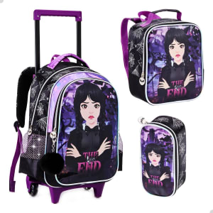 Kit Mochila de Rodinha Escolar Infantil Menina Feminina Com Estojo e Lancheira Térmica