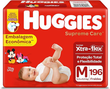 Fralda HUGGIES Supreme Care M - 196 fraldas, Cor: Vermelho