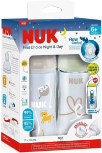 NUK Kit de Mamadeiras Anticólica Dia e Noite com Controle de Temperatura 300ml - Azul