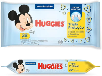 2 Pacotes Lenço Umedecido Huggies Tripla Proteção - 32 Unidades