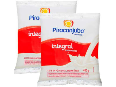 2 Unidades | Kit Leite em Pó de Vaca Integral Piracanjuba - Instantâneo 400g 