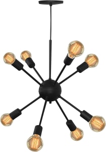 Lustre Pendente Moderno Sputnik Para 8 Lâmpadas Preto