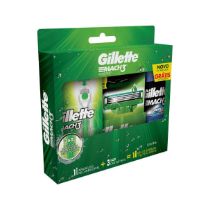 Kit Aparelho de Barbear Gillette Mach3 Sensitive Acqua-Grip + 3 Cargas + Gel de Barbear Complete Defense 72ml