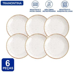 Aparelho de Jantar Jogo de Pratos Rasos Tramontina Rústico Marrom Porcelana Decorada 6 Peças