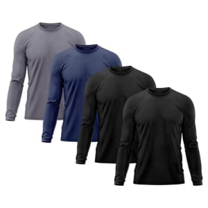 Kit 4 Camiseta Masculina Segunda Pele Proteção Solar UV Térmica Praia Manga Longa Blusa Camisa - Cinza+Azul