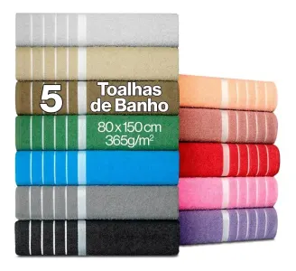 Kit 5 Toalhas De Banho - Gigante - Banhão 80 X 150 + Brinde