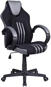  Cadeira Gamer Pelegrin PEL-3005 Tecido Preto Couro PU Cinza 