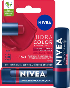 Hidratante Labial NIVEA Hidra Color 2 em 1 Vermelho 48g