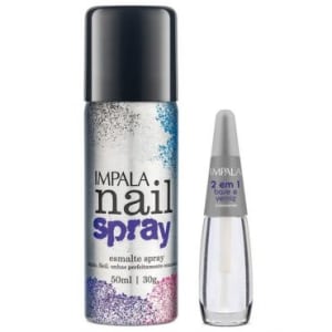 Kit Impala Nail Spray Esmalte Preto 50ml + Base 2em1- Inovador Esmalte Spray