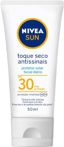 Protetor Solar Facial NIVEA SUN Toque Seco Antissinais FPS30 50ml, Nivea, Branco