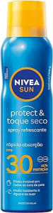 NIVEA SUN Protetor Solar Spray Protect & Toque Seco FPS 30 200ml - Com rápida absorção e resistente à água, esse protetor solar oferece alta proteção ao sol, de fácil aplicação em spray, sua exclusiva fórmula oil free não deixa a pele oleosa nem esbranquiçada