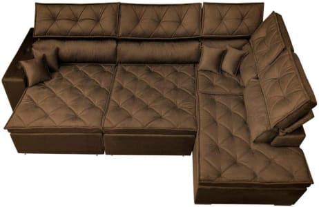 Sofa de Canto Retrátil e Reclinável com Molas Cama Inbox Platinum Tecido Suede Castor (Marrom)