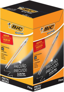 Caneta Esferográfica BIC Cristal Preta Ponta Ultra Fina 0.8mm 886649 - 50 unidades