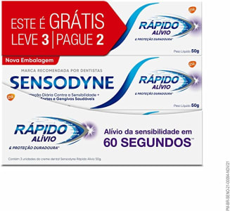 Creme Dental Sensodyne Rápido Alívio para Dentes Sensíveis 3 Unidades com 50g Cada