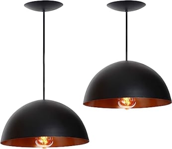 Combo Kit com 2 Pendentes Ônix Meia Esfera Preto E Cobre Alumínio 30Cm Luminária Lustre