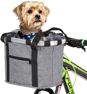  Andoer Cesto removível para bicicleta Frente para bicicleta Bolsa de lona para animais de estimação Cesto para animais de estimação com estrutura de 