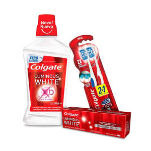 Kit Colgate Luminous White Creme Dental + Enxaguatório + Escova