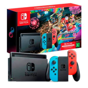 Console Nintendo Switch + Joy-Con Neon + Jogo Mario Kart 8 Deluxe + 3 Meses de Assinatura Nintendo Switch Online - HBDSKABL1