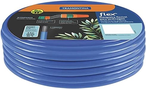 Mangueira Flex Azul em PVC 2 Camadas para jardim 25 m com engate rosqueado e esguicho - Tramontina