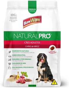 Ração Baw Waw Natural Pro para Cães Adultos Sabor Carne e Arroz - 1kg