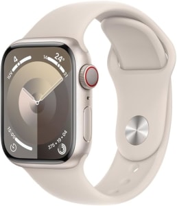 Apple Watch Series 9 GPS + Cellular • Caixa estelar de alumínio – 41 mm • Pulseira esportiva estelar – P/M