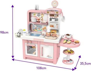 Replay Kids Cozinha Infantil Completa Forno e Fogão Grande Interativa Com Som, Luz, Fumaça e Torneira com Água Master Cook Rosa