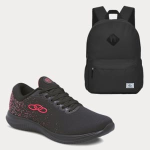 Kit Tênis Olympikus Vênus 2 Feminino + Mochila Switz Básica 25L - Preto+Rosa