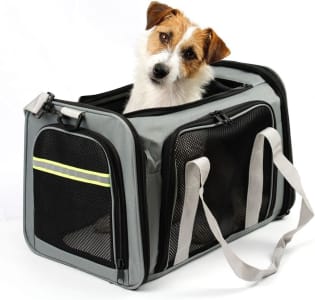 Bolsa De Transporte Pet para Cães e Gatos Transporte de Cachorro Viagem Permitido Avião Com Ventilacão Confortável Passeio Cabine Aérea Abertura Lateral (Cinza)