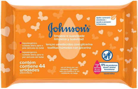 2 Unidades — Johnson's Baby Lenços Umedecidos Limpeza e Suavidade,44un