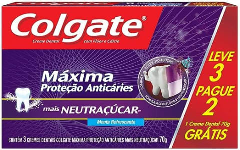 2 Unidades Creme Dental Colgate Máxima Proteção Anticáries mais Neutraçúcar 70g Total 6 Unidades