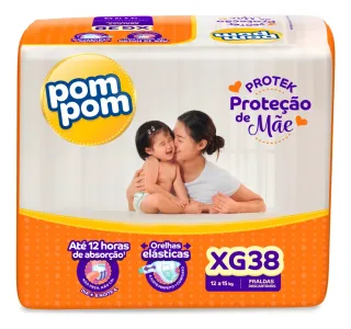 Pom Pom Derma Protek Proteção De Mãe Fraldas Infantis Descartáveis Tamanho XG 38 Unidades