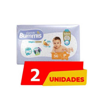 Kit com 2 Pacotes de Fraldas Capricho Bummis Mega Premium P 56 Unidades Cada (Total 112 unidades)