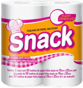 Papel Toalha Snack Folha Dupla - Pack Com 2 Rolos De 50 Unidades